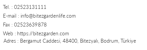 Bitez Garden Life Hotel & Suites telefon numaraları, faks, e-mail, posta adresi ve iletişim bilgileri